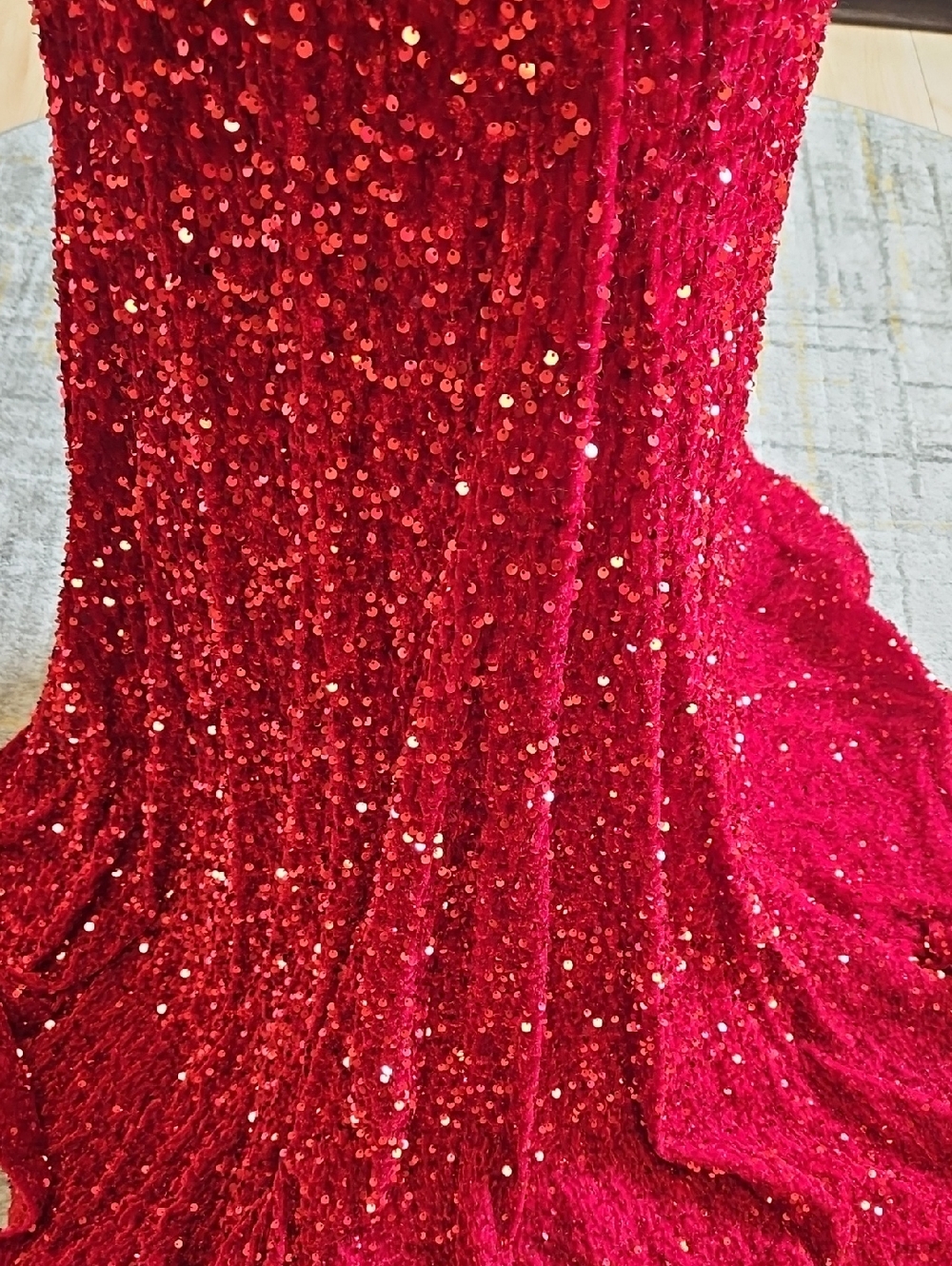 Size 12 red one shoulder sequin on soft velvet trumpet gown NWT Alyce Paris - Picture 6 of 11
